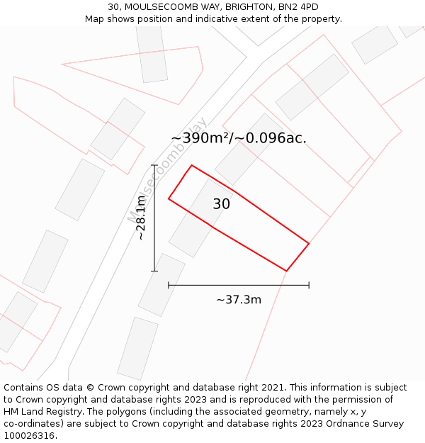 30, MOULSECOOMB WAY, BRIGHTON, BN2 4PD: Plot and title map