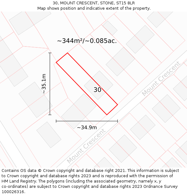 30, MOUNT CRESCENT, STONE, ST15 8LR: Plot and title map