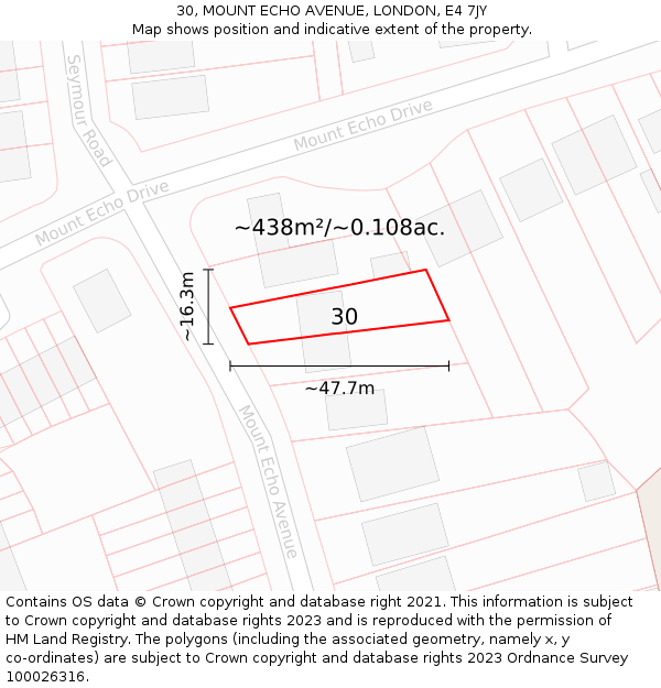 30, MOUNT ECHO AVENUE, LONDON, E4 7JY: Plot and title map
