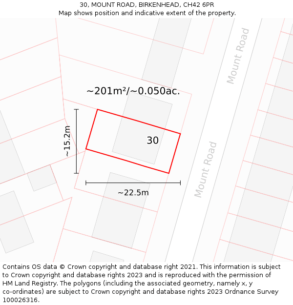 30, MOUNT ROAD, BIRKENHEAD, CH42 6PR: Plot and title map