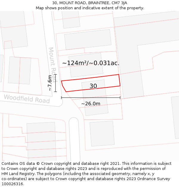 30, MOUNT ROAD, BRAINTREE, CM7 3JA: Plot and title map
