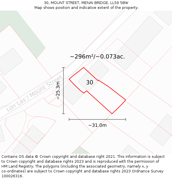 30, MOUNT STREET, MENAI BRIDGE, LL59 5BW: Plot and title map