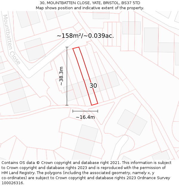 30, MOUNTBATTEN CLOSE, YATE, BRISTOL, BS37 5TD: Plot and title map