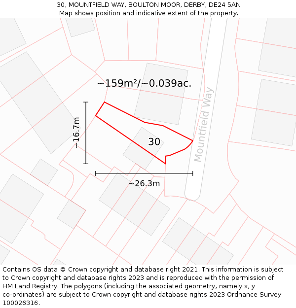 30, MOUNTFIELD WAY, BOULTON MOOR, DERBY, DE24 5AN: Plot and title map
