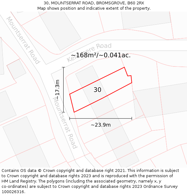 30, MOUNTSERRAT ROAD, BROMSGROVE, B60 2RX: Plot and title map