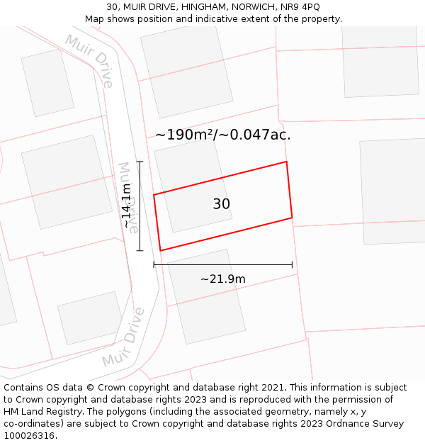 30, MUIR DRIVE, HINGHAM, NORWICH, NR9 4PQ: Plot and title map