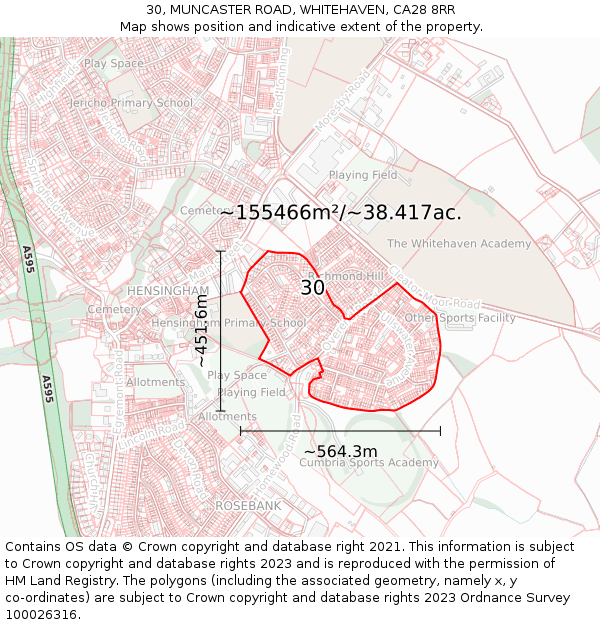 30, MUNCASTER ROAD, WHITEHAVEN, CA28 8RR: Plot and title map