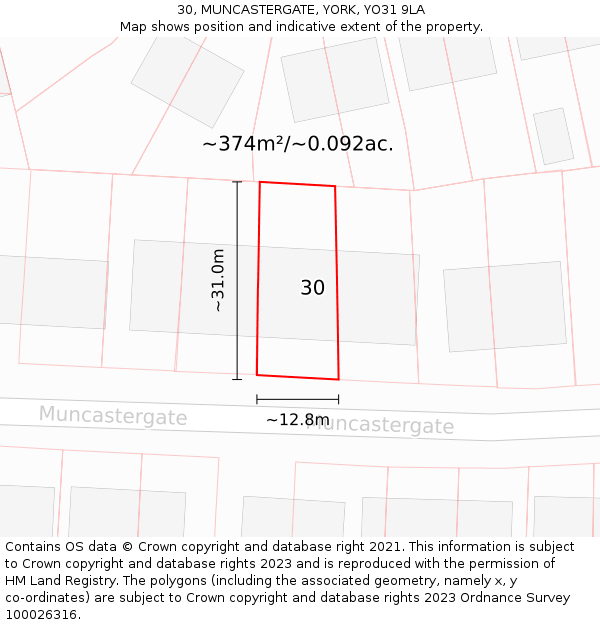 30, MUNCASTERGATE, YORK, YO31 9LA: Plot and title map
