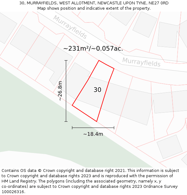 30, MURRAYFIELDS, WEST ALLOTMENT, NEWCASTLE UPON TYNE, NE27 0RD: Plot and title map