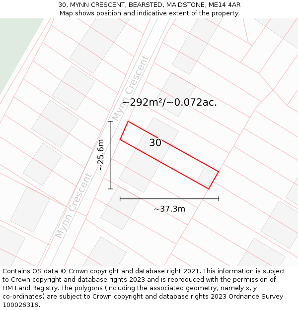 30, MYNN CRESCENT, BEARSTED, MAIDSTONE, ME14 4AR: Plot and title map