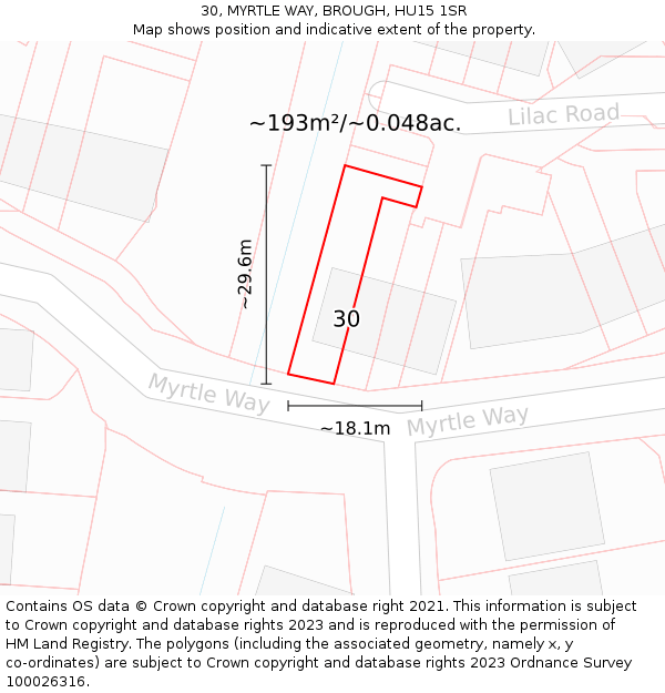 30, MYRTLE WAY, BROUGH, HU15 1SR: Plot and title map