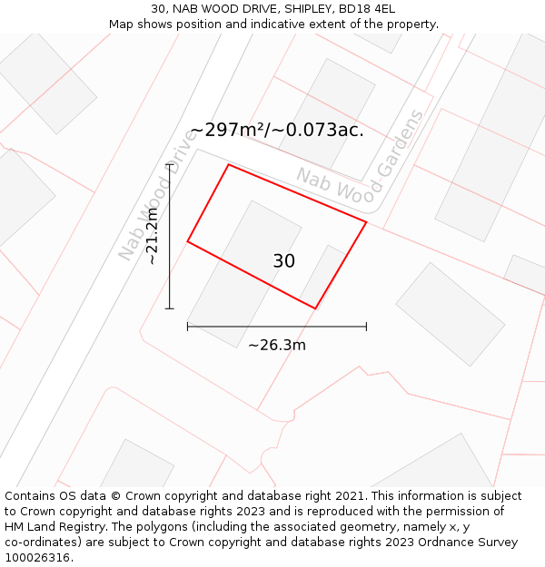 30, NAB WOOD DRIVE, SHIPLEY, BD18 4EL: Plot and title map