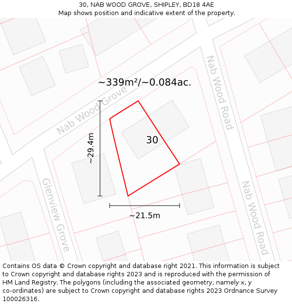 30, NAB WOOD GROVE, SHIPLEY, BD18 4AE: Plot and title map