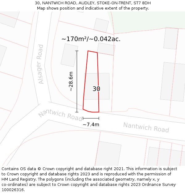30, NANTWICH ROAD, AUDLEY, STOKE-ON-TRENT, ST7 8DH: Plot and title map