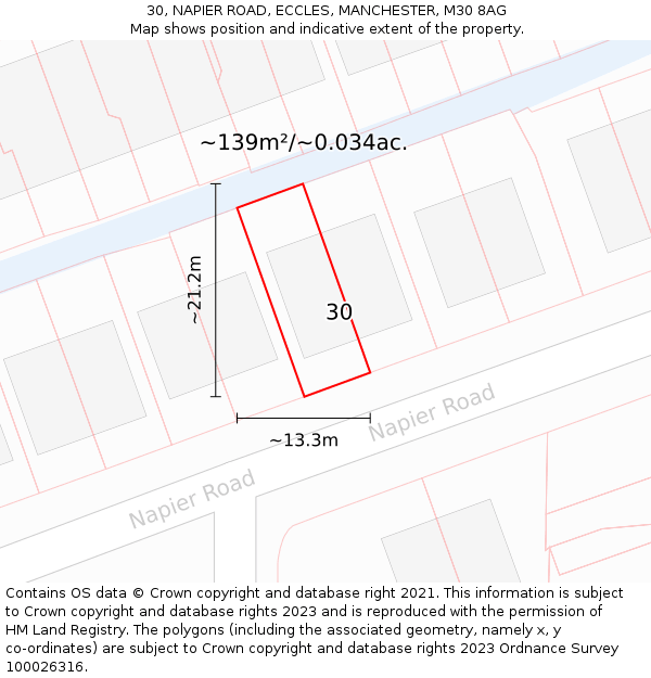 30, NAPIER ROAD, ECCLES, MANCHESTER, M30 8AG: Plot and title map