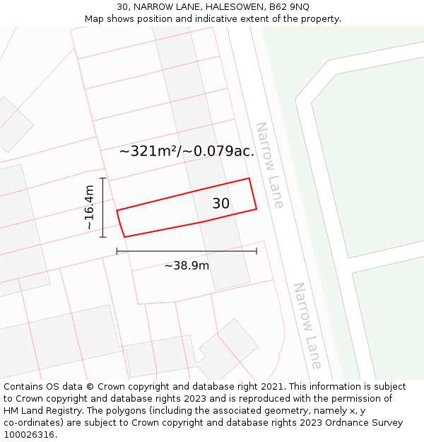 30, NARROW LANE, HALESOWEN, B62 9NQ: Plot and title map