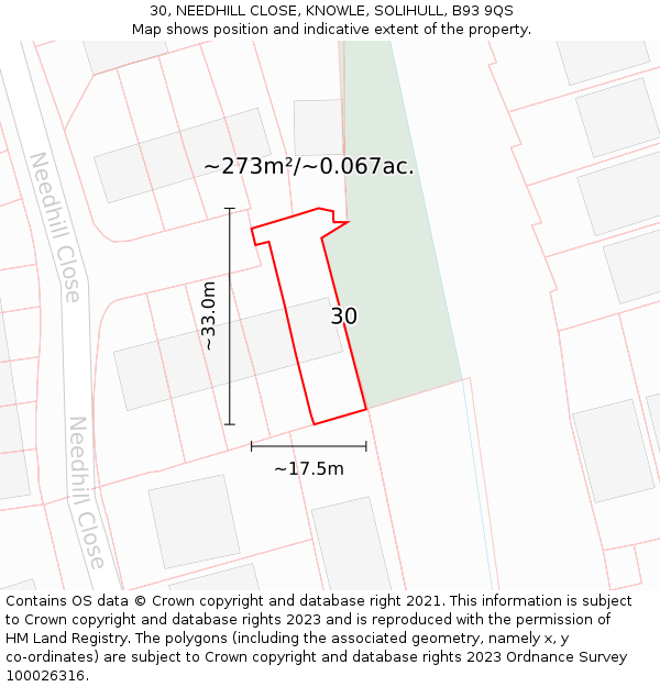 30, NEEDHILL CLOSE, KNOWLE, SOLIHULL, B93 9QS: Plot and title map