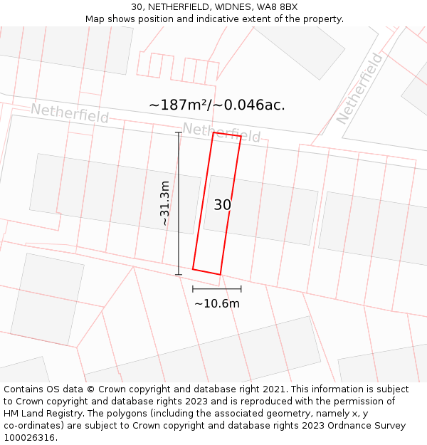 30, NETHERFIELD, WIDNES, WA8 8BX: Plot and title map