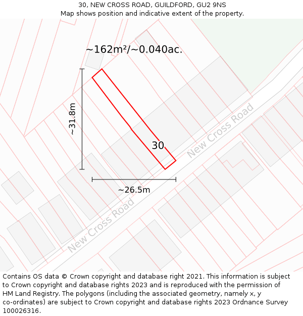 30, NEW CROSS ROAD, GUILDFORD, GU2 9NS: Plot and title map