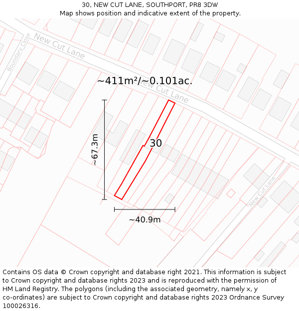 30, NEW CUT LANE, SOUTHPORT, PR8 3DW: Plot and title map