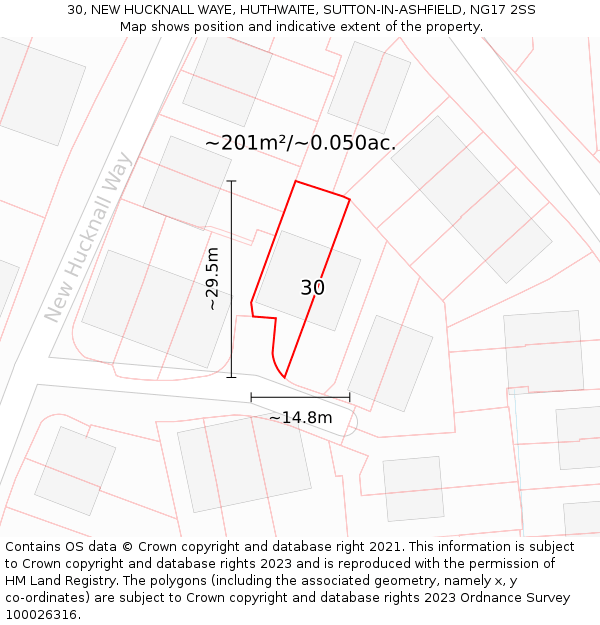 30, NEW HUCKNALL WAYE, HUTHWAITE, SUTTON-IN-ASHFIELD, NG17 2SS: Plot and title map