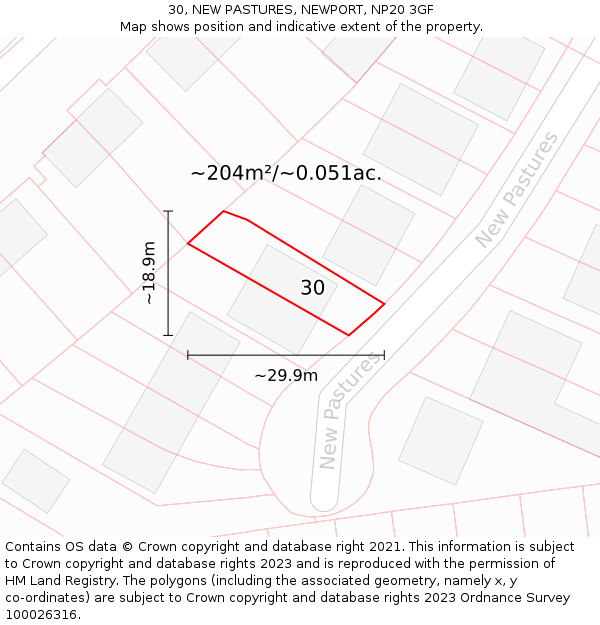 30, NEW PASTURES, NEWPORT, NP20 3GF: Plot and title map