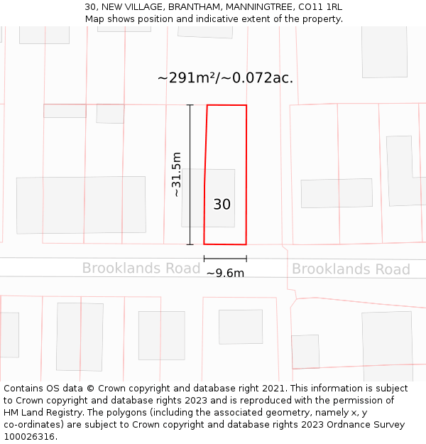 30, NEW VILLAGE, BRANTHAM, MANNINGTREE, CO11 1RL: Plot and title map