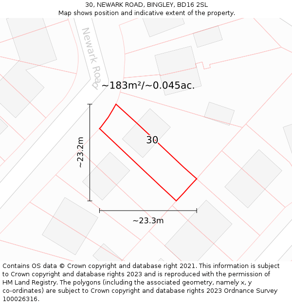 30, NEWARK ROAD, BINGLEY, BD16 2SL: Plot and title map