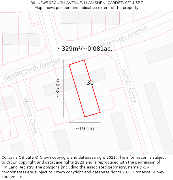 30, NEWBOROUGH AVENUE, LLANISHEN, CARDIFF, CF14 5BZ: Plot and title map