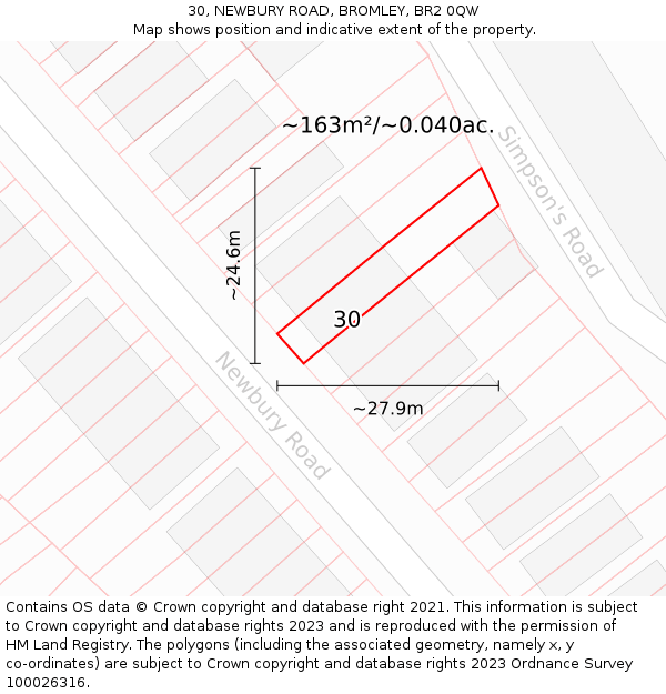 30, NEWBURY ROAD, BROMLEY, BR2 0QW: Plot and title map