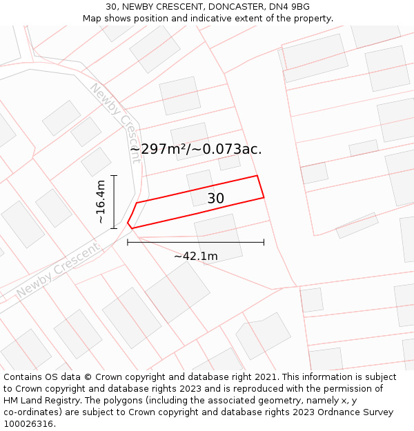30, NEWBY CRESCENT, DONCASTER, DN4 9BG: Plot and title map