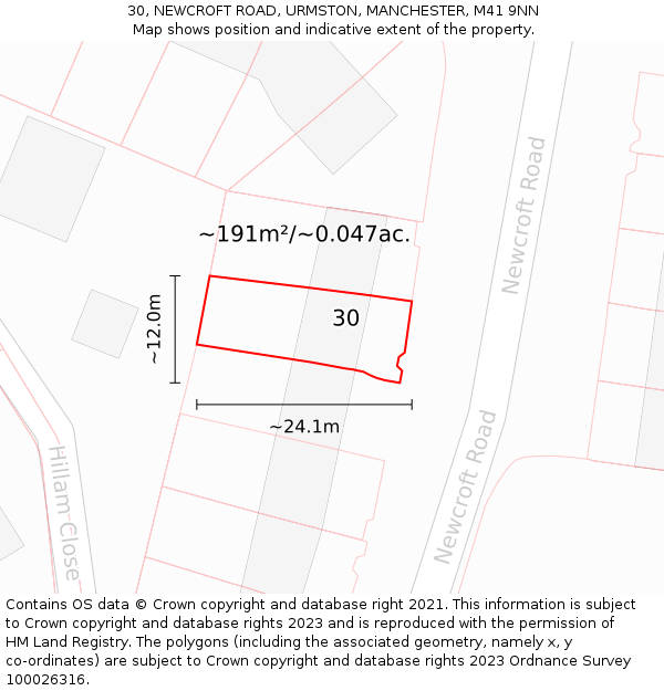 30, NEWCROFT ROAD, URMSTON, MANCHESTER, M41 9NN: Plot and title map