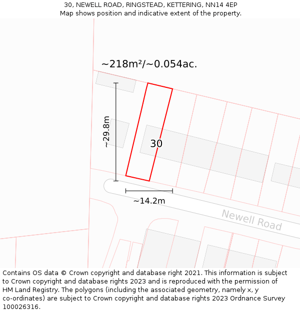 30, NEWELL ROAD, RINGSTEAD, KETTERING, NN14 4EP: Plot and title map
