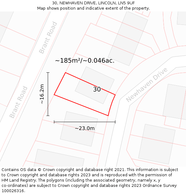30, NEWHAVEN DRIVE, LINCOLN, LN5 9UF: Plot and title map