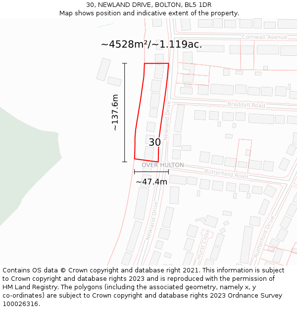 30, NEWLAND DRIVE, BOLTON, BL5 1DR: Plot and title map