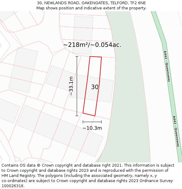 30, NEWLANDS ROAD, OAKENGATES, TELFORD, TF2 6NE: Plot and title map