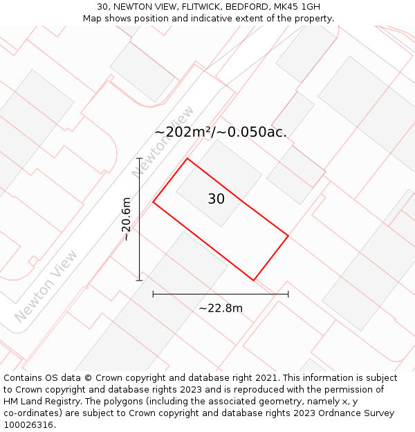 30, NEWTON VIEW, FLITWICK, BEDFORD, MK45 1GH: Plot and title map
