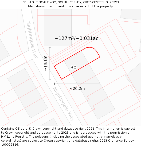 30, NIGHTINGALE WAY, SOUTH CERNEY, CIRENCESTER, GL7 5WB: Plot and title map