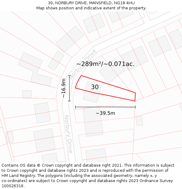 30, NORBURY DRIVE, MANSFIELD, NG18 4HU: Plot and title map