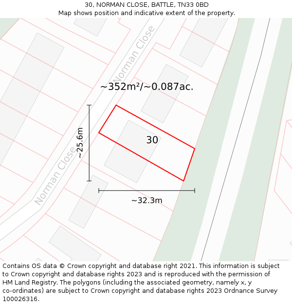 30, NORMAN CLOSE, BATTLE, TN33 0BD: Plot and title map