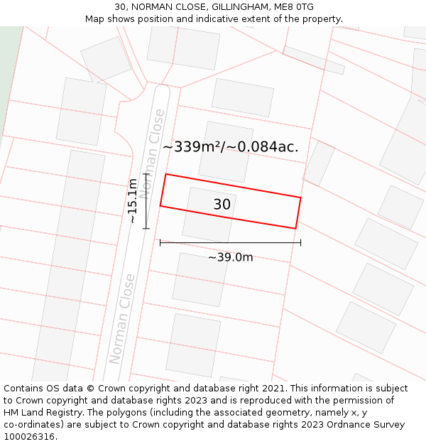 30, NORMAN CLOSE, GILLINGHAM, ME8 0TG: Plot and title map