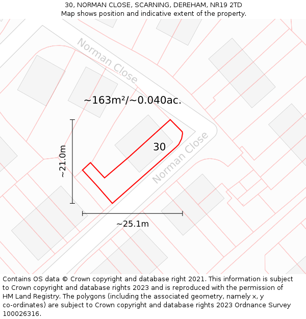 30, NORMAN CLOSE, SCARNING, DEREHAM, NR19 2TD: Plot and title map