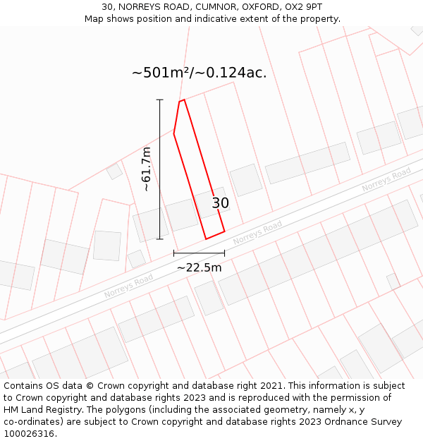 30, NORREYS ROAD, CUMNOR, OXFORD, OX2 9PT: Plot and title map