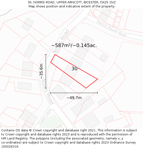 30, NORRIS ROAD, UPPER ARNCOTT, BICESTER, OX25 1NZ: Plot and title map