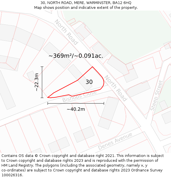 30, NORTH ROAD, MERE, WARMINSTER, BA12 6HQ: Plot and title map