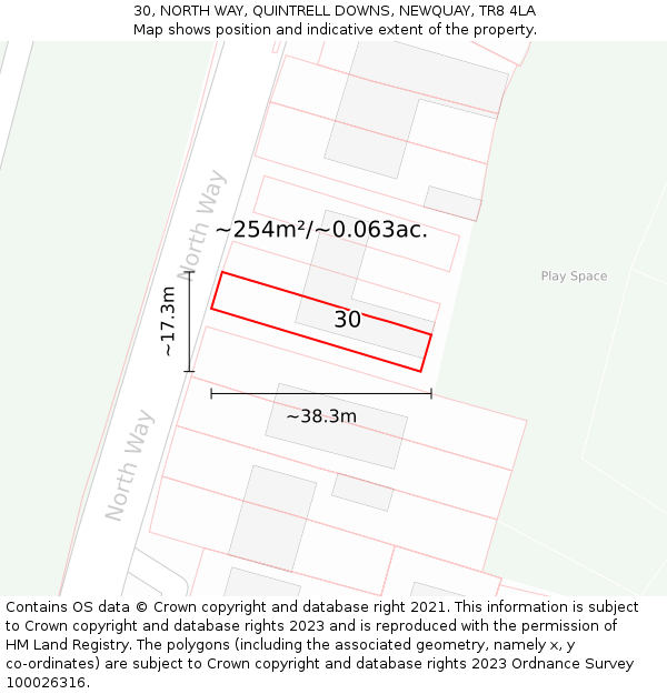 30, NORTH WAY, QUINTRELL DOWNS, NEWQUAY, TR8 4LA: Plot and title map
