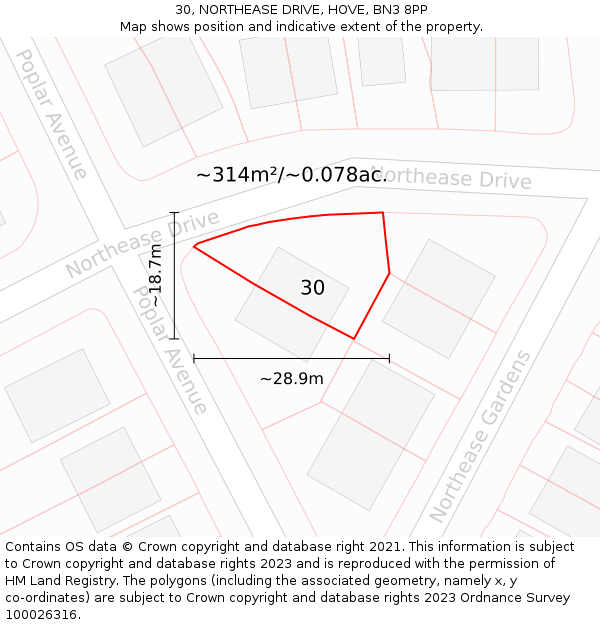 30, NORTHEASE DRIVE, HOVE, BN3 8PP: Plot and title map