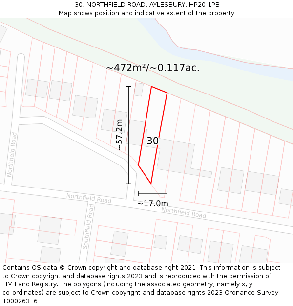 30, NORTHFIELD ROAD, AYLESBURY, HP20 1PB: Plot and title map