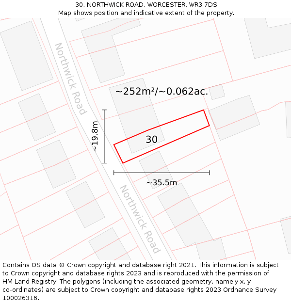 30, NORTHWICK ROAD, WORCESTER, WR3 7DS: Plot and title map