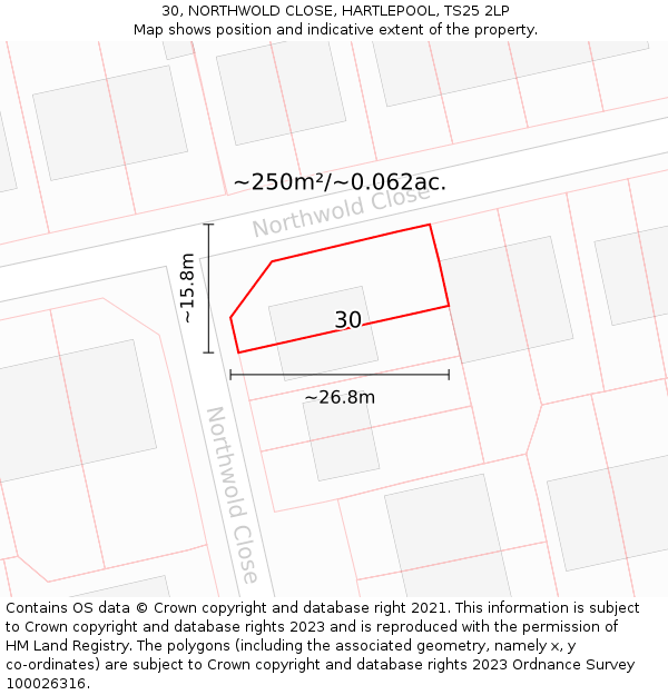 30, NORTHWOLD CLOSE, HARTLEPOOL, TS25 2LP: Plot and title map